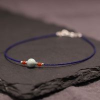 天然原创简约纯银百搭气质平安符极细桶珠青金石南红大绿松石脚链送女朋友老婆情人节七夕生日礼物