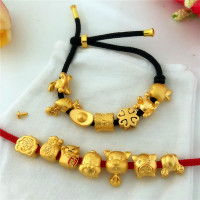 新款越南沙金diy配件四叶草镀金3D元宝仿金DIY散珠手链配龙饰手工送女朋友老婆情人节七夕生日礼物