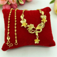 新款沙金项链女仿真镀金玫瑰花项链镀金婚庆连体项链拍摄道具送女朋友老婆情人节七夕生日礼物