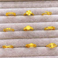 仿越南沙金镀金戒指女活口流金岁月蝴蝶结四叶草戒指不掉色指环潮送女朋友老婆情人节七夕生日礼物