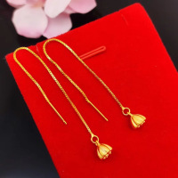 新款越南沙金耳环长款 欧币仿黄金色镀金磨砂莲蓬耳线 不掉色饰品送女朋友老婆情人节七夕生日礼物