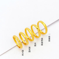 越南沙金光面情侣传承戒指仿真黄金3D磨砂满天星菱形指环简约尾戒送女朋友老婆情人节七夕生日礼物