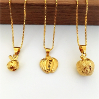 24K镀金沙金项链女 实心小苹果吊坠配饰圣诞节礼物仿金饰品不掉色送女朋友老婆情人节七夕生日礼物