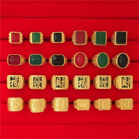 24K黄铜镀金仿沙金宝石戒指男 霸气大金戒指活口玛瑙指环久不掉色送女朋友老婆情人节七夕生日礼物