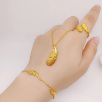 24K镀金仿真越南沙金项链女 假黄金羽毛吊坠细锁骨链久不掉色饰品送女朋友老婆情人节七夕生日礼物