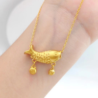 金店同款古法锦鲤吊坠 镀沙金双面年年有鱼细锁骨项链女婚庆首饰送女朋友老婆情人节七夕生日礼物