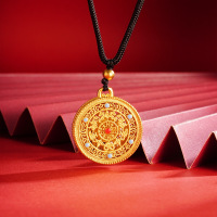 2024新款仿沙金五福如意八宝罗盘吊坠项链复古国潮黄铜镀金女饰品送女朋友老婆情人节七夕生日礼物