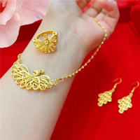 新款仿真沙金凤凰项链铜镀金镂空孔雀套装假黄金首饰结婚婚庆礼品送女朋友老婆情人节七夕生日礼物