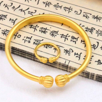 金店同款古法沙金开口南瓜手镯女简约手环结婚婚嫁送女友久不掉色送女朋友老婆情人节七夕生日礼物