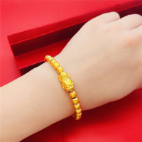 新款仿越南沙金手镯女推拉款镀金假黄金装饰貔貅珠子镯子久不掉色送女朋友老婆情人节七夕生日礼物