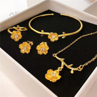 2021新款沙金手镯女开口 仿金24K镀金民族风镶钻桃花幸运镯子套装送女朋友老婆情人节七夕生日礼物