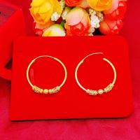 新款仿越南沙金耳环女镀金时尚光面转运珠气质耳圈仿过敏久不掉色送女朋友老婆情人节七夕生日礼物