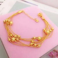 新款韩版沙金手链女欧币铜镀金多线转运珠简约手链仿金假黄金首饰送女朋友老婆情人节七夕生日礼物