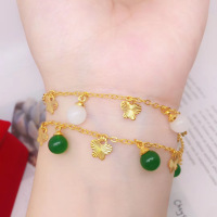 2020新款越南沙金转运珠手链女 铜镀金绿色玛瑙幸运手链久不掉色送女朋友老婆情人节七夕生日礼物