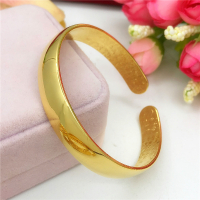 仿越南沙金手镯女 铜镀金实心加厚光面流星雨开口手镯假黄金首饰送女朋友老婆情人节七夕生日礼物