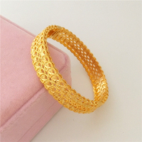 新款沙金手镯女 气质百搭铜钱婚庆手镯 黄铜镀金仿黄金饰品不掉色送女朋友老婆情人节七夕生日礼物