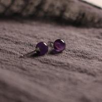天然紫水晶耳钉925纯银古风圆珠女款简约时尚耳饰小众原创设计送女朋友老婆情人节七夕生日礼物