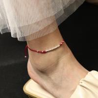 S925纯银脚链女竹节红绳编织本命年转运节节高升脚绳可调节礼物送女朋友老婆情人节七夕生日礼物
