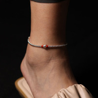 原创脚链纯银轻奢碎银子送闺蜜简约古风女运朱砂流银转韵脚踝链送女朋友老婆情人节七夕生日礼物