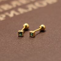 气质银饰简约百搭纯银耳钉女不过敏养耳洞耳饰时尚镀金镶嵌绿钻送女朋友老婆情人节七夕生日礼物