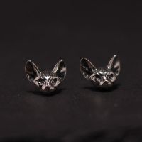养耳洞新款耳钉女纯银小简约耳饰耳环睡觉免摘手工厚实猫斯芬克斯送女朋友老婆情人节七夕生日礼物