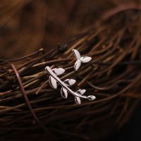 养耳洞新款耳钉女纯银简约耳饰耳环睡觉免摘不对称耳骨钉树叶枝芽送女朋友老婆情人节七夕生日礼物