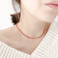 银饰特级纯天然保山南红玛瑙项链纯银满肉收藏级柿子红极细锁骨链送女朋友老婆情人节七夕生日礼物