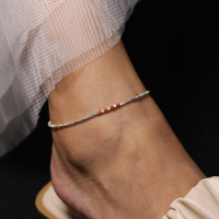 碎银几两脚链纯银轻奢高级感小众碎银子古风女南红绿松静谧脚踝链送女朋友老婆情人节七夕生日礼物