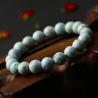 天然蓝绿松石手链女唯美精致单圈甜美圆珠手串湖北原矿网纹精品料送女朋友老婆情人节七夕生日礼物