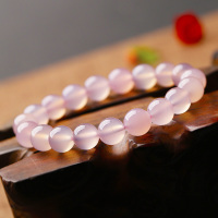 天然冰种粉色玉髓单圈水晶唯美手链女优雅精致甜美抛光手串6-10mm送女朋友老婆情人节七夕生日礼物