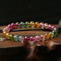 天然彩虹色唯美单圈碧玺手链女款时尚饰品水晶手串6.5送女朋友老婆情人节七夕生日礼物