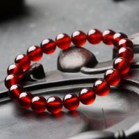 天然正品老料橙红石榴石手链女香槟色透明水晶单圈手串7-8毫米送女朋友老婆情人节七夕生日礼物