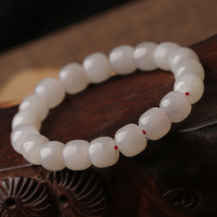 天然和田玉手链民族风桶珠女款唯美单圈手串10毫米送女朋友老婆情人节七夕生日礼物