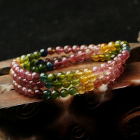 天然彩虹色唯美碧玺手链女3圈多层多圈时尚饰品手串5.2毫米送女朋友老婆情人节七夕生日礼物