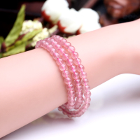 天然草莓晶手链三圈女款浅粉色优质水晶3圈单圈手串送女朋友老婆情人节七夕生日礼物