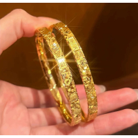 金店同款沙金爆闪三面碎碎冰吉言手镯碎金素圈闭口镯子时尚送女友送女朋友老婆情人节七夕生日礼物