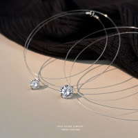 S925纯银人鱼之泪莫桑石项链女生精致锆石隐形鱼线小众百搭锁骨链送女朋友老婆情人节七夕生日礼物