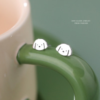 萌宠小狗耳钉女999纯银韩版时尚可爱ins新款卡通动物小巧足银耳饰送女朋友老婆情人节七夕生日礼物