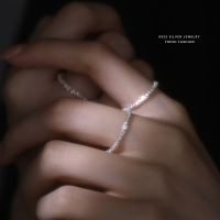 抖音直播波光粼粼戒指女s925纯银韩版菜花链素圈满天星食指戒送女朋友老婆情人节七夕生日礼物