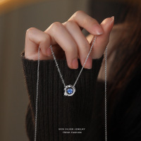 s925纯银跳动的心项链女轻奢百搭气质星星灵动锁骨链蓝色锆石首饰送女朋友老婆情人节七夕生日礼物