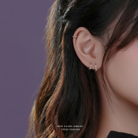 s999纯银耳环女简约百搭耳圈镂空镶锆石素圈耳扣足银耳饰品批发送女朋友老婆情人节七夕生日礼物