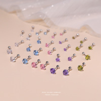 轻奢彩色超闪锆石四爪耳钉女s999纯银极简百搭小巧拧螺丝足银耳饰送女朋友老婆情人节七夕生日礼物