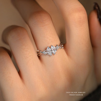 s999纯银荆棘四叶草戒指女韩版高级感锆石足银指环轻奢百搭食指戒送女朋友老婆情人节七夕生日礼物