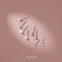 云小舒s999足银简约百搭圆珠豆豆方块几何耳钉迷你养耳洞耳饰批发送女朋友老婆情人节七夕生日礼物