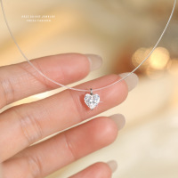 新品S925人鱼之泪锆石爱心项链女透明鱼线高级感时尚百搭锁骨饰品送女朋友老婆情人节七夕生日礼物