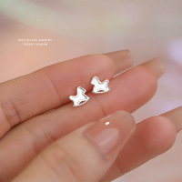 韩版小木马耳钉女s999纯银小巧小清新可爱简约足银耳饰童趣耳环送女朋友老婆情人节七夕生日礼物