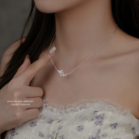 s925纯银双蝴蝶项链女时尚轻奢设计镶嵌锆石高级感锁骨链批发礼物送女朋友老婆情人节七夕生日礼物