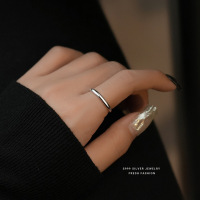 s999足银素圈光面戒指女极简设计简约网红对戒可刻字可调节开口戒送女朋友老婆情人节七夕生日礼物