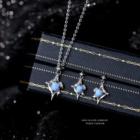 925纯银蓝色欧珀石芒星个性项链ins小众设计感高级星星锁骨链套装送女朋友老婆情人节七夕生日礼物