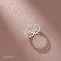 s925纯银双层皇冠戒指女日韩简约小清新个性开口食指环潮流手饰品送女朋友老婆情人节七夕生日礼物